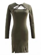 Choies Army Green Tie Front Cut Out Detail Long Sleeve Mini Dress