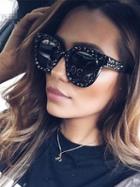 Choies Black Star Rhinestone Detail Square Frame Sunglasses