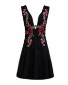 Choies Black Deep V-neck Embroidered Detail Open Back Dress