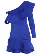 Choies Blue One Shoulder Ruffle Trim Mini Dress