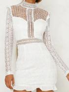 Choies White High Neck Long Sleeve Chic Women Lace Mini Dress