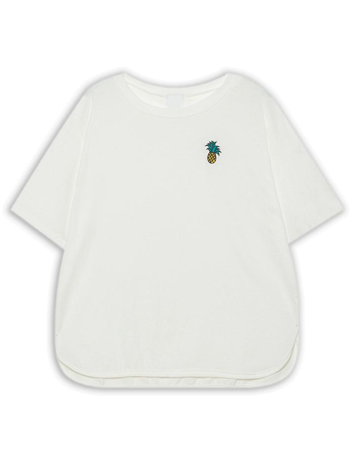 Choies White Pineapple Embroidery Split Side T-shirt