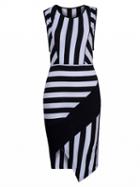 Choies Monochrome Stripe Print Asymmetric Bodycon Dress