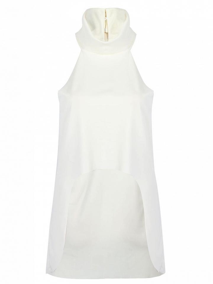Choies White Roll Neck Dipped Back Knitted Crop Top