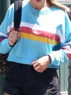 Choies Light Blue Stripe Panel Long Sleeve Chic Women Crop Sweatshirt