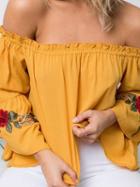 Choies Yellow Off Shoulder Embroidered Flutter Sleeve Top