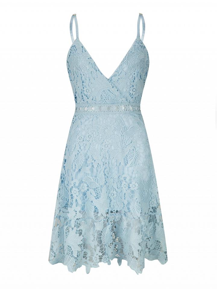 Choies Blue Lace V Neck Ladder Cami Skater Dress