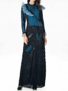 Choies Blue Halloween Witch Cosplay Ruffle Trim Long Sleeve Maxi Dress