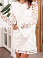 Choies White Flower Embroidery Flare Sleeve Chic Women Lace Mini Dress