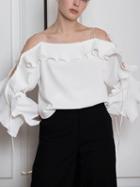 Choies White Lace Up Sleeve Ruffle Detail Blouse