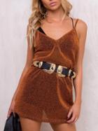 Choies Golden V-neck Spaghetti Strap Sparkle Mini Dress