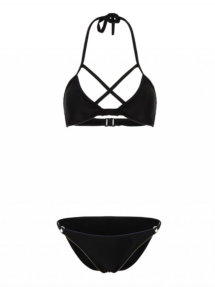 Choies Black Halter Strappy Padded Bikini Top And Bottom