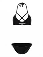 Choies Black Halter Strappy Padded Bikini Top And Bottom