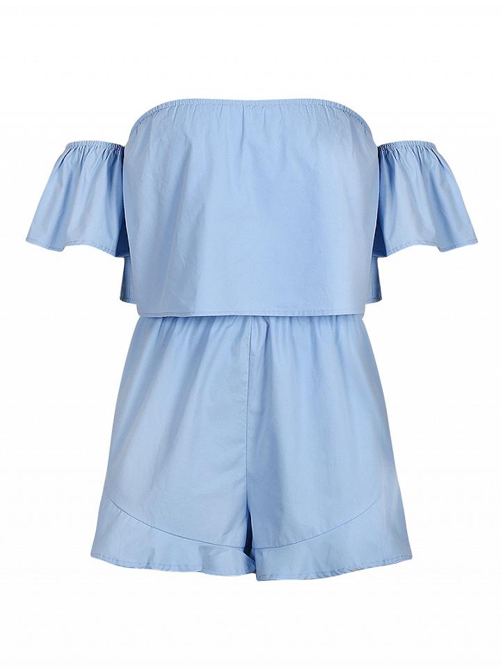 Choies Blue Off Shoulder Ruffle Bandeau Romper Playsuit