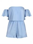 Choies Blue Off Shoulder Ruffle Bandeau Romper Playsuit