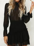 Choies Black Chiffon Polka Dot Print Puff Sleeve Chic Women Mini Dress