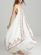 Choies White Spaghetti Strap Embroidery Detail Maxi Dress