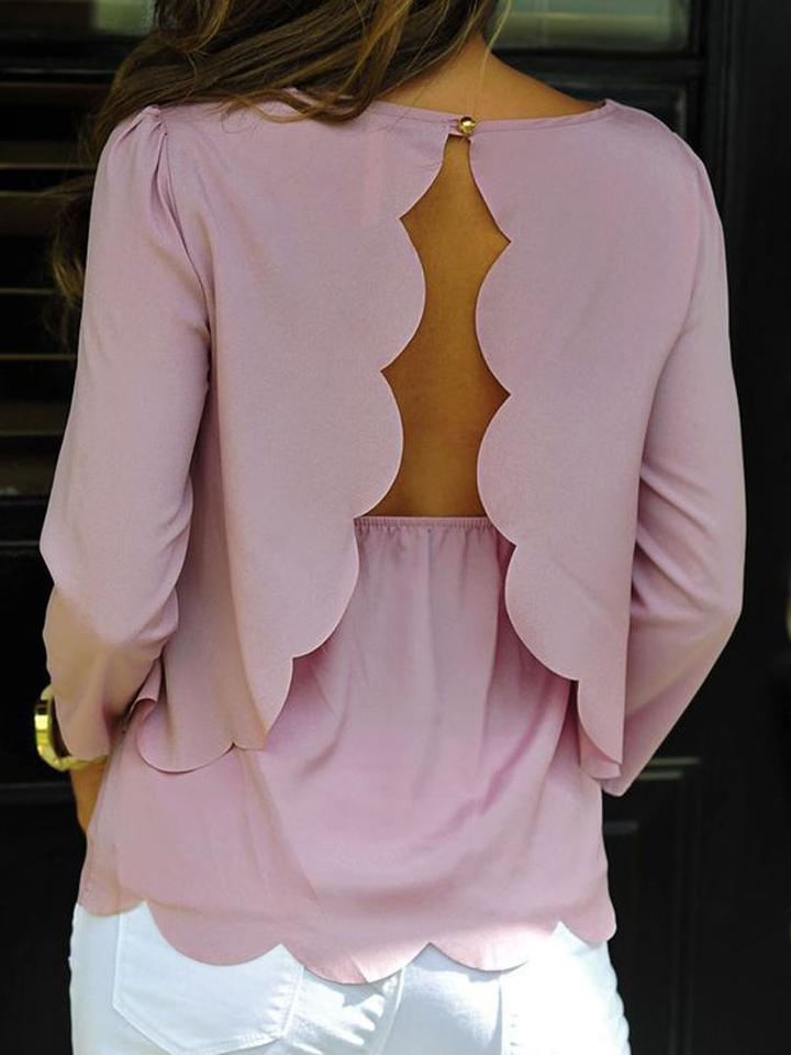Choies Pink Open Back Two-layer Scallop Trims Blouse