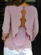 Choies Pink Open Back Two-layer Scallop Trims Blouse