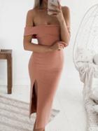 Choies Pink Off Shoulder Thigh Split Front Chic Women Midi Dress