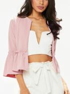 Choies Pink Open Front Ruched Trim Flare Sleeve Coat