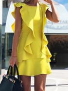 Choies Yellow Cotton Ruffle Trim Sleeveless Chic Women Mini Dress