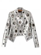 Choies Silver Metallic Eyelet Leather Look Open Front Jacket
