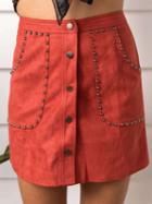 Choies Red High Waist Faux Suede Stud Detail Mini Skirt