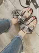 Choies Gray Bow And Crystal Embellished Flat Sandals