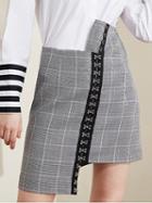 Choies Gray Plaid Hook Button Trim Mini Skirt