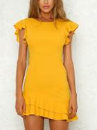Choies Yellow Open Back Ruffle Sleeve Mini Dress