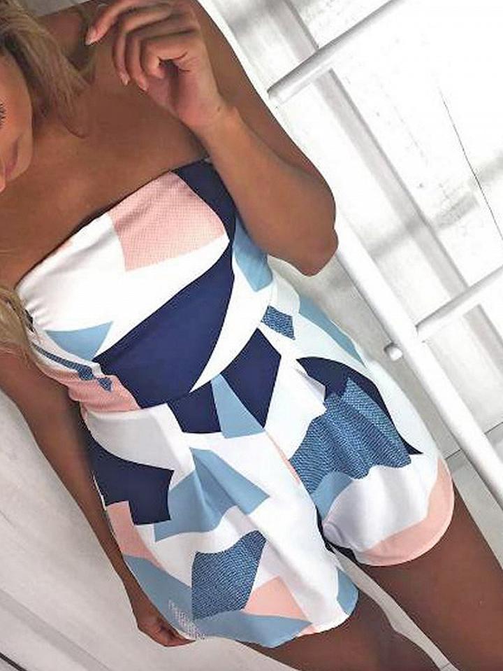 Choies Polychrome Color Block Geometric Print Bandeau Romper Playsuit