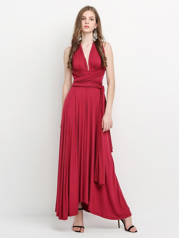 Choies Burgundy Muti-way Strap Maxi Dress