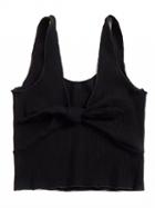 Choies Black V-neck Knot Front Ribbed Crop Tank