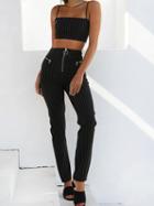 Choies Black Stripe Chic Women Crop Cami Top And High Waist Pants