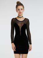 Choies Black Sheer Mesh Panel Long Sleeve Bodycon Dress