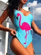 Choies Blue Nylon Flamebird Print Open Back Chic Women Swimsuit