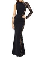 Choies Black One Shoulder Lace Panel Maxi Dress