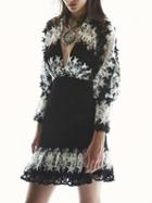 Choies Black V-neck Cut Out Star Puff Sleeve Ruffle Hem Mini Dress