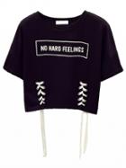 Choies Black Letter Print Lace Up Detail Short Sleeve Cropped T-shirt