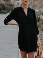 Choies Black Chiffon V-neck Long Sleeve Chic Women Mini Dress
