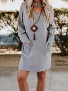 Choies Light Blue V-neck Pocket Detail Long Sleeve Women Mini Dress