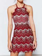Choies Red Halter Strappy Back Cross Bodycon Lace Mini Dress