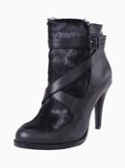Choies Black Heeled Ankle Boots With Pony-effect Panel