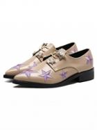 Choies Beige Pointed Toe Star Embellished Lace Up Shoes