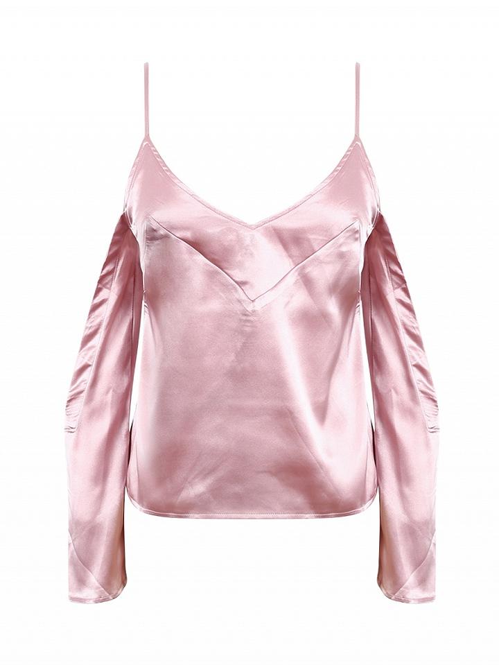 Choies Pink V Neck Cold Shoulder Silky Cami Top