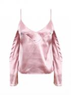 Choies Pink V Neck Cold Shoulder Silky Cami Top