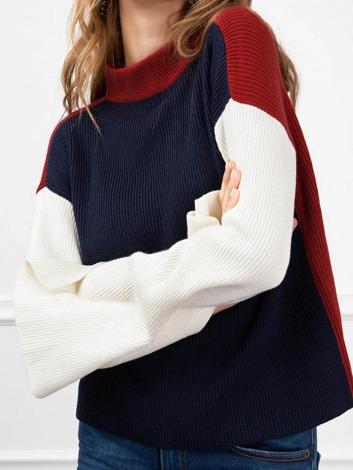 Choies Multicolor Crew Neck Long Sleeve Women Knit Sweater