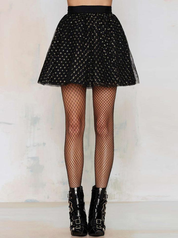 Choies Black Polka Dot Print Tulle Skater Skirt
