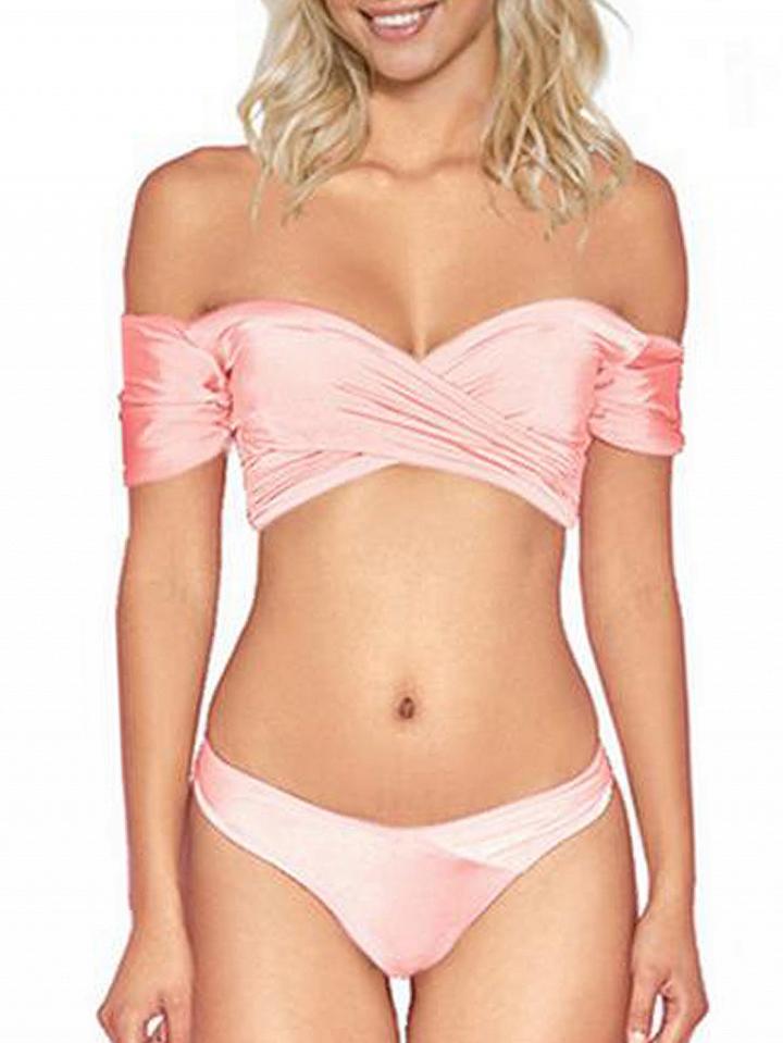 Choies Light Pink Cross Wrap Ruched Bikini Top And Bottom